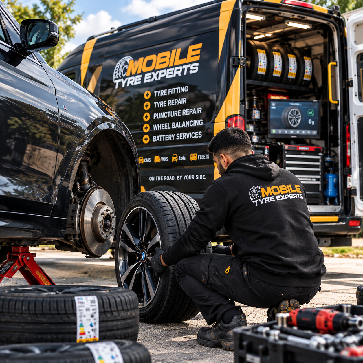 Mobile wheel balancing service by Mobile Tyre Experts