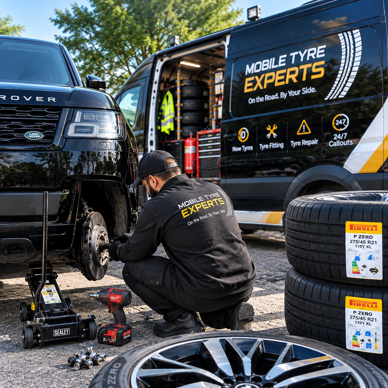 Mobile replacement tyre fitting at a customer's location