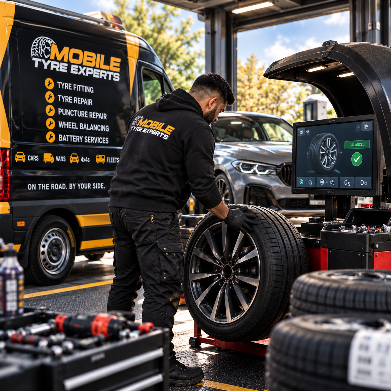 Professional mobile wheel balancing for cars and vans