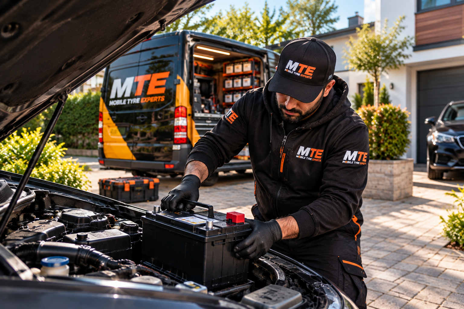 Car battery replacement service at roadside location