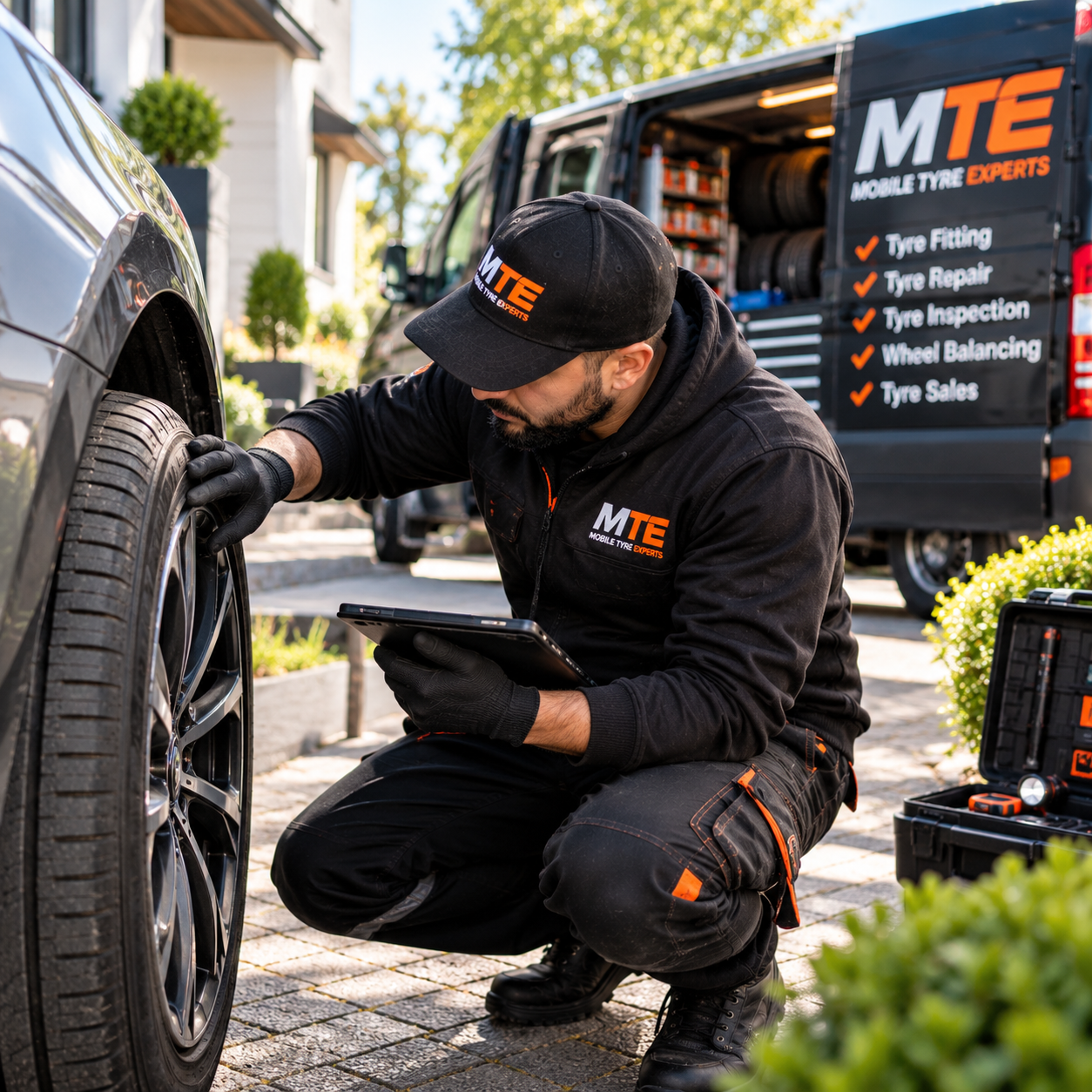 Tyre sidewall checked for cuts and damage