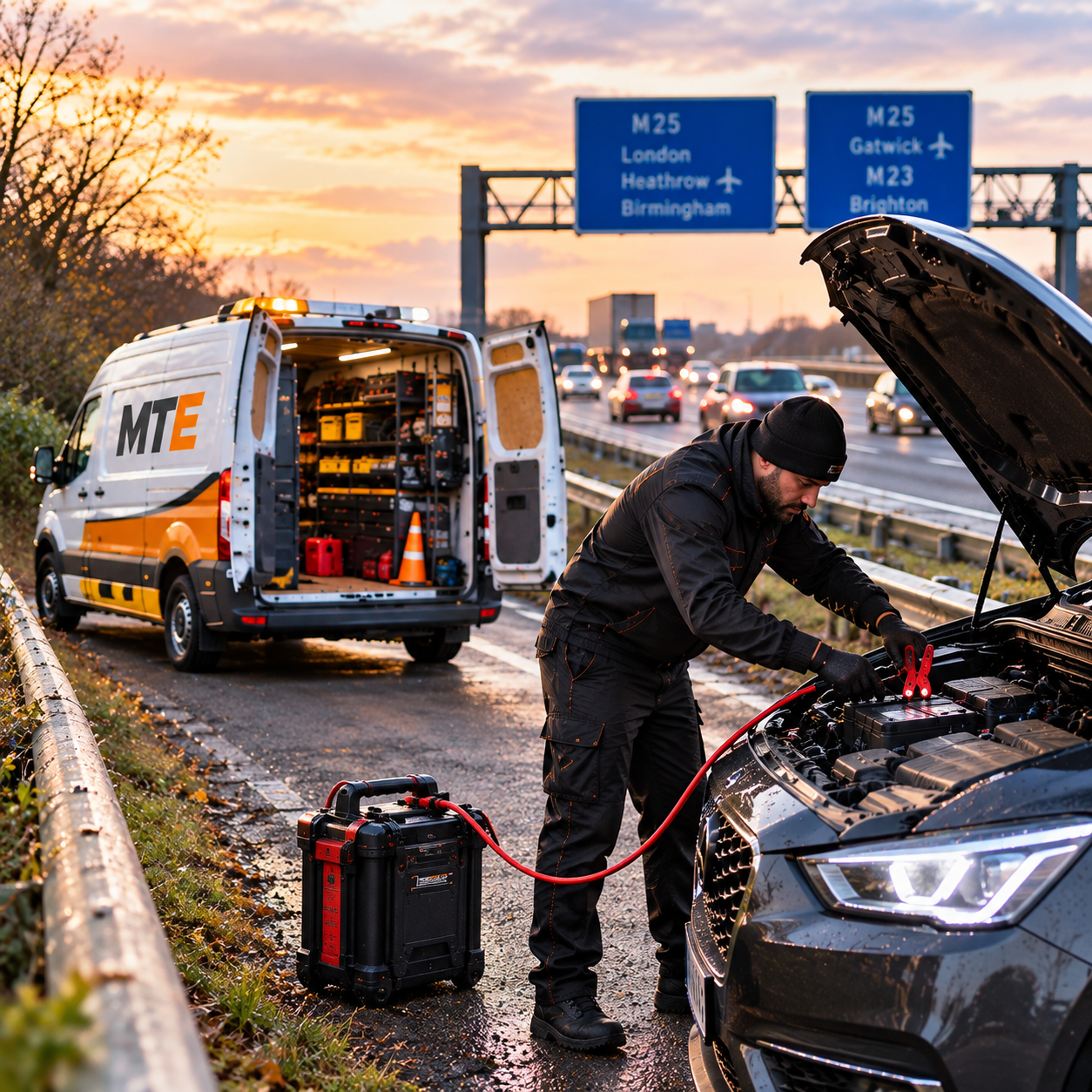 Mobile jump start service for a flat battery