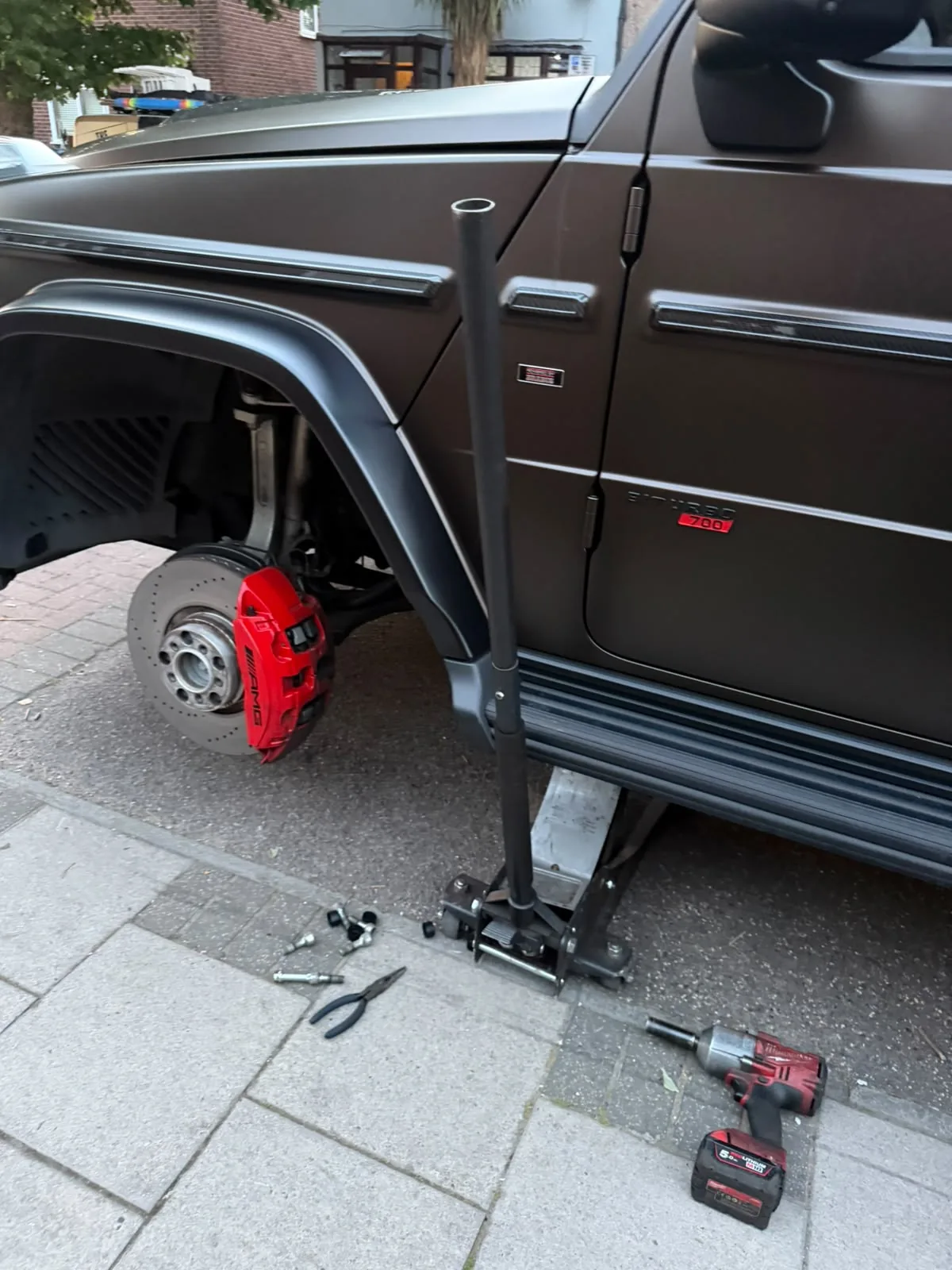 Mobile tyre service equipment being used during a call-out