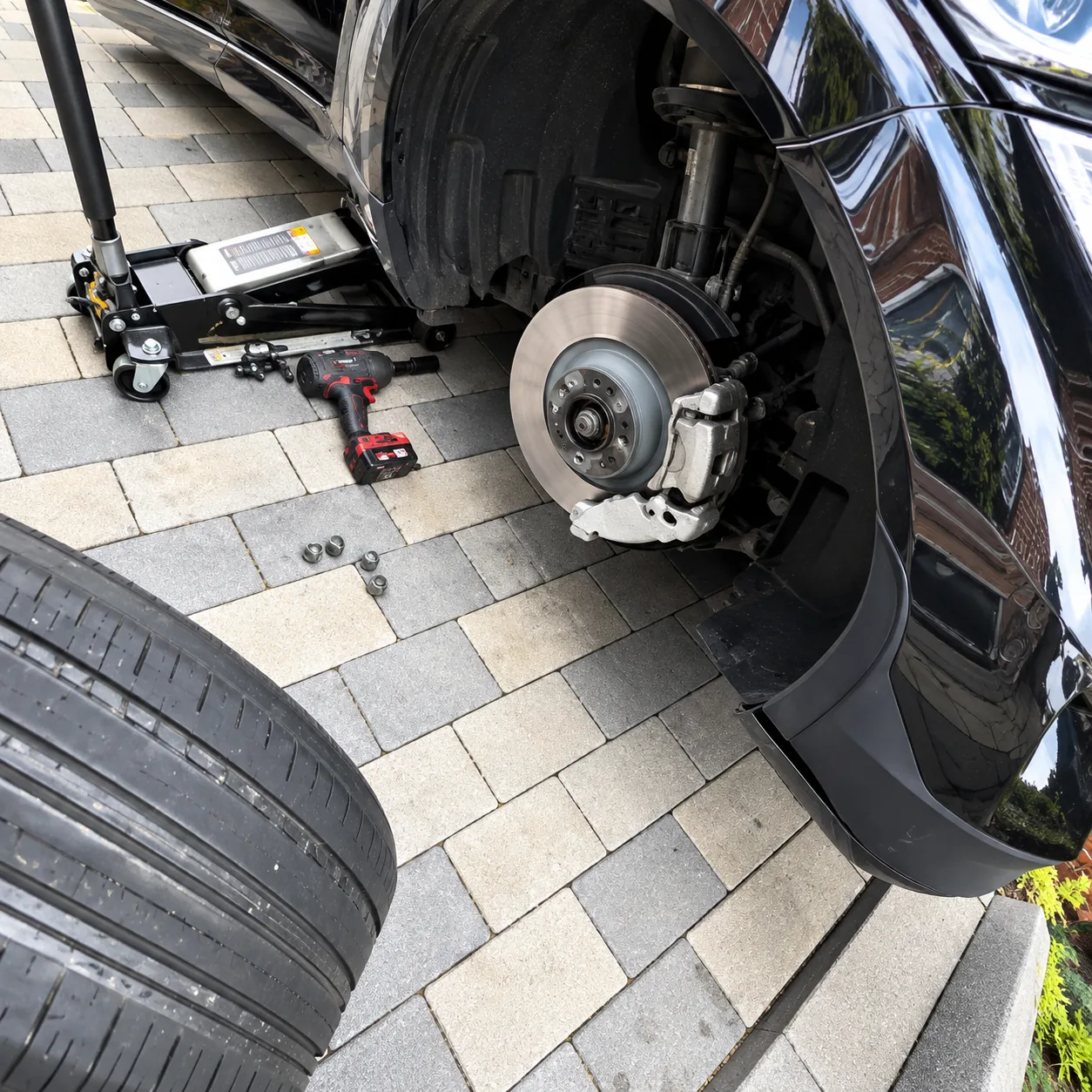 Mobile tyre van attending a residential location