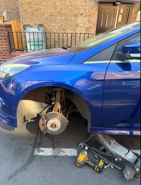 Wheel removed during onsite tyre fitting service